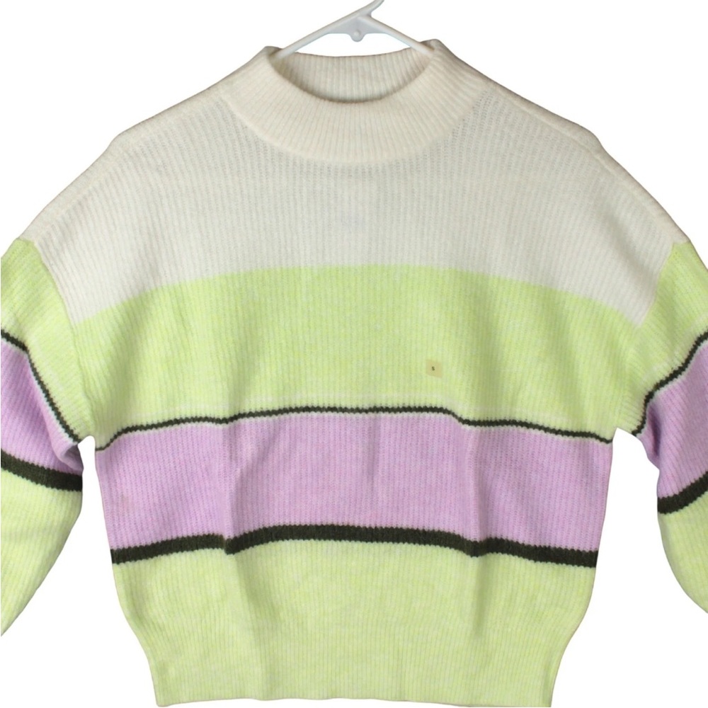 NWT Ann Taylor Striped Colorblock Crew Neck Ribbed Sweater Small White Chunky S - Picture 5 of 12